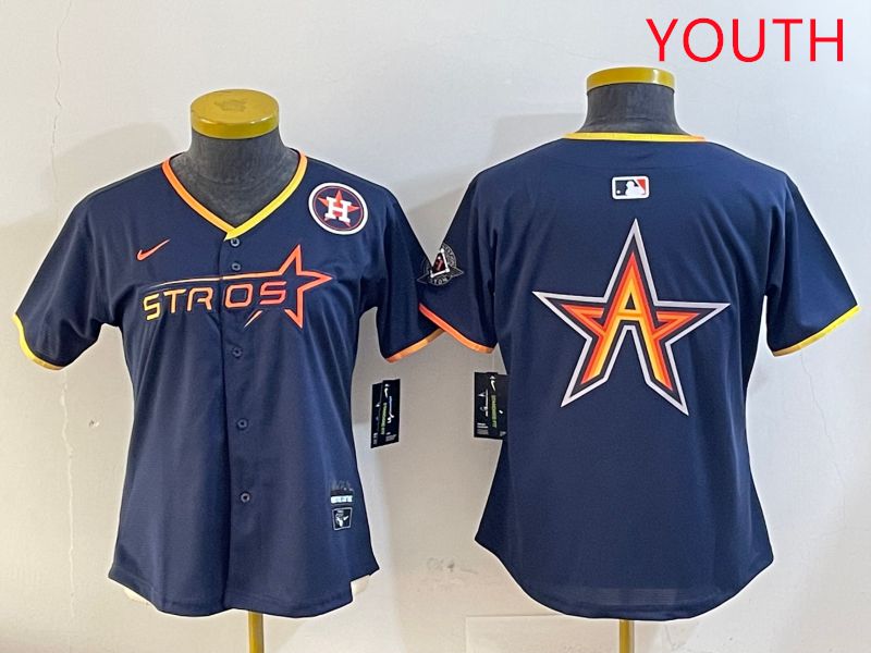 Youth Houston Astros Blank Drak Blue Three generations Joint Name 2025 Nike MLB Jersey style 9->youth mlb jersey->Youth Jersey
